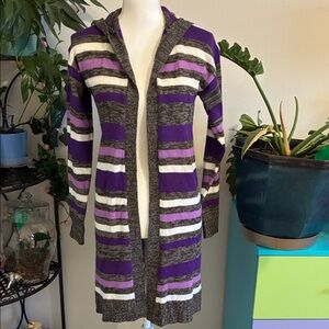 Evelyn Taylor Long Striped Purple & Gray Women's Cardigan